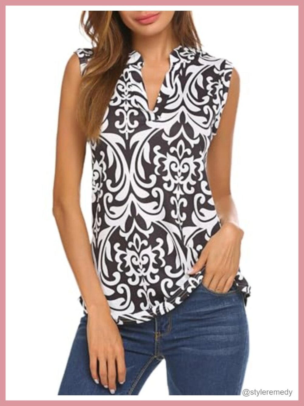 Sleeveless Floral Print V Neck Tunic Tank Top Blouse